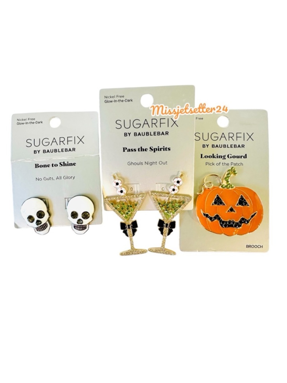 Halloween Skull Earrings, Martini and Pumpkin Brooch Sugarfix by Baublebar New